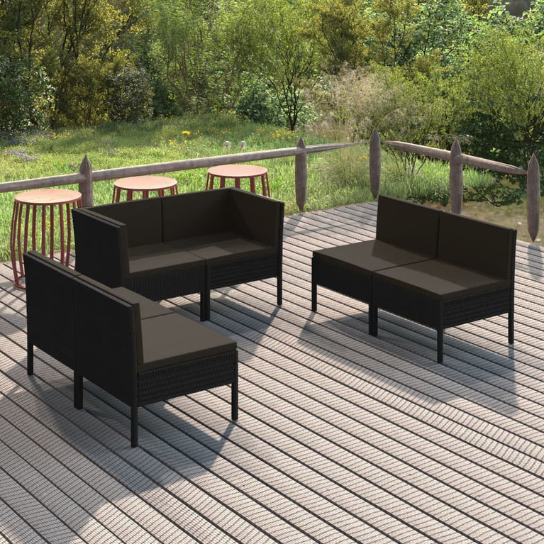 6-delige Loungeset met kussens poly rattan zwart MeubelReus