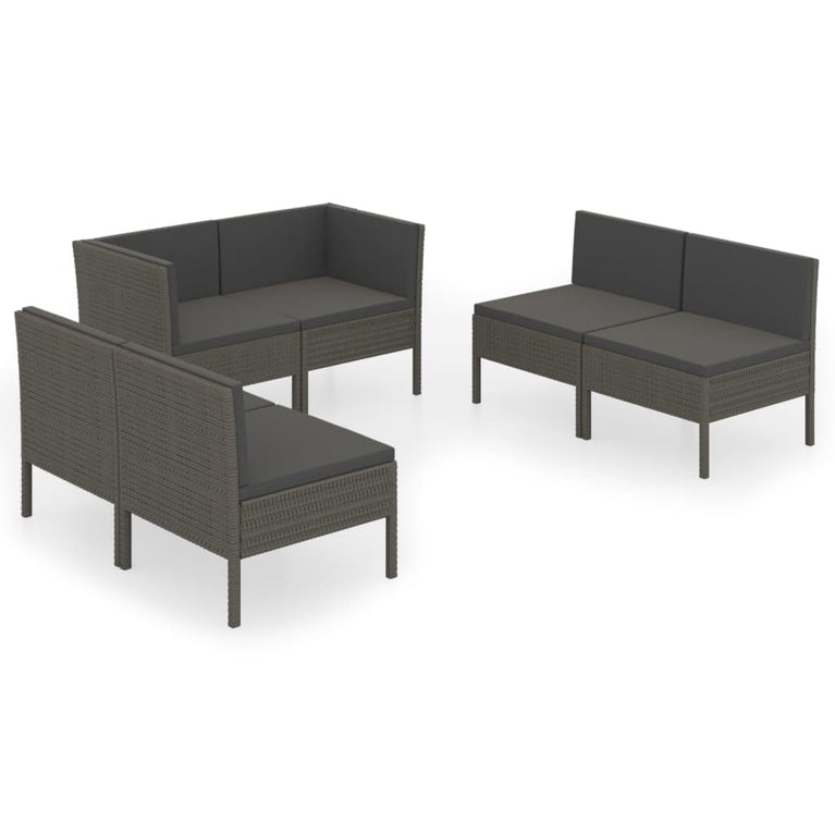 6-delige Loungeset met kussens poly rattan grijs MeubelReus
