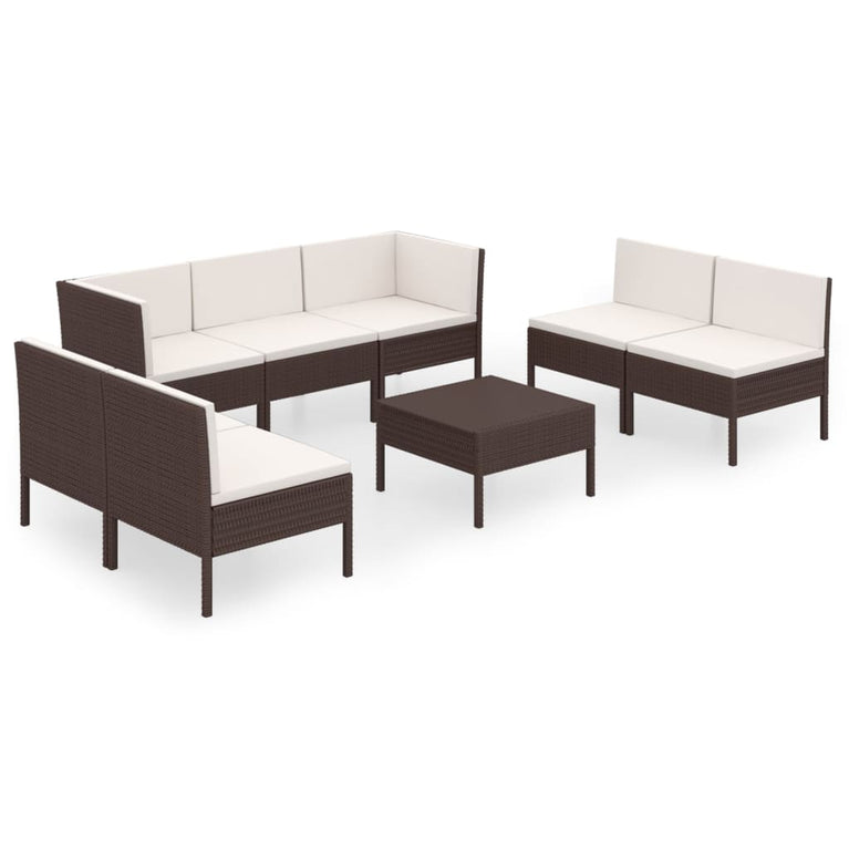 8-delige Loungeset met kussens poly rattan bruin