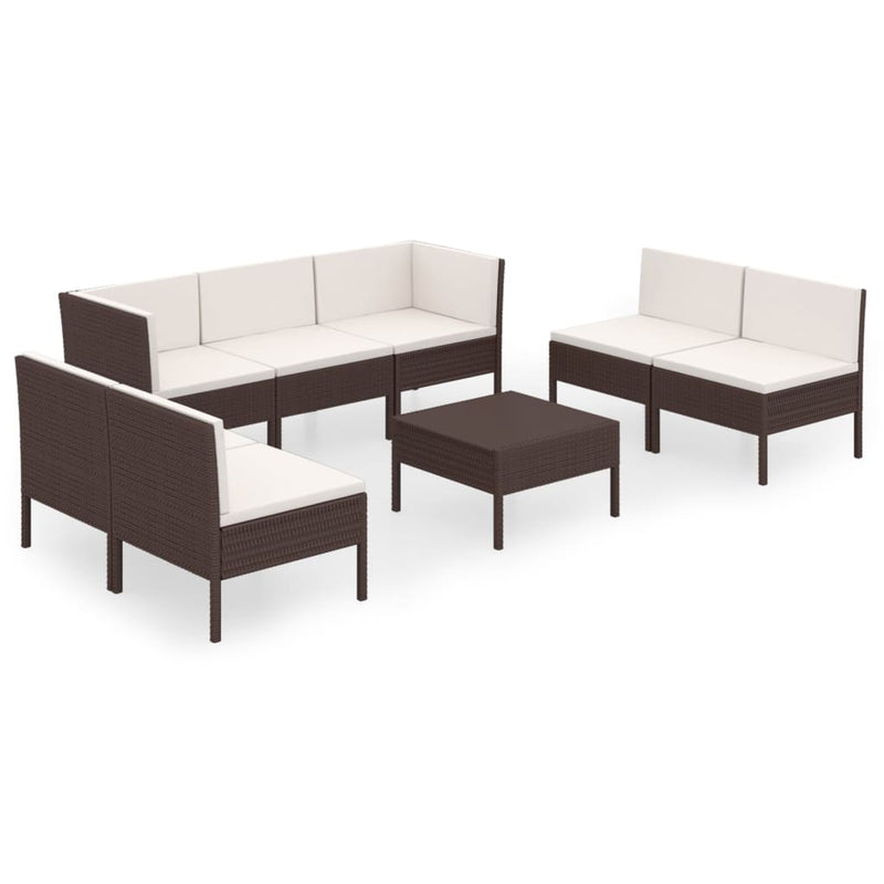 8-delige Loungeset met kussens poly rattan bruin