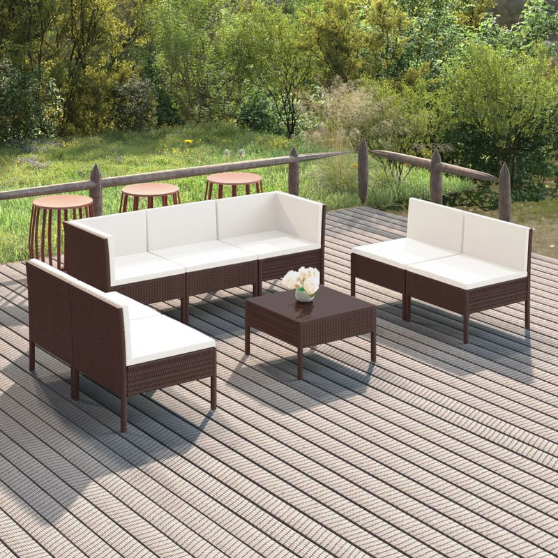 8-delige Loungeset met kussens poly rattan bruin