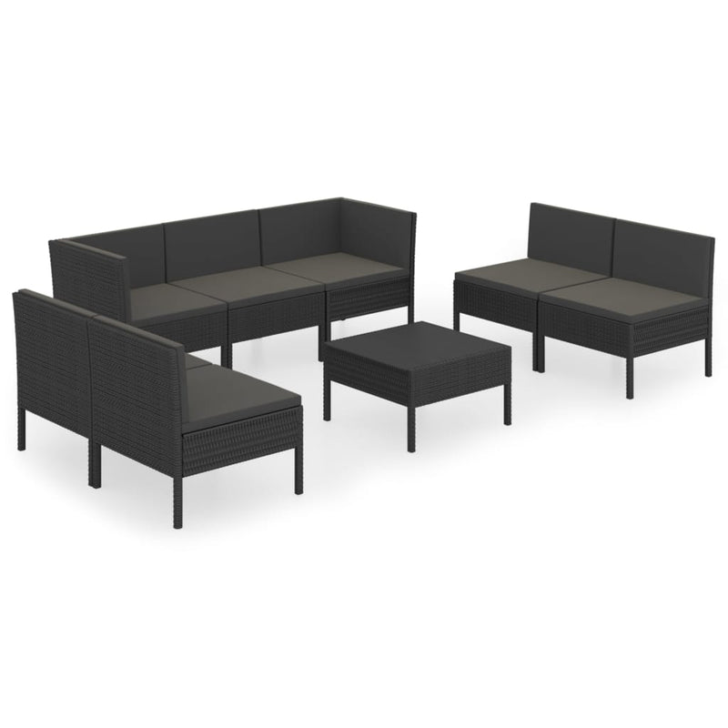 8-delige Loungeset met kussens poly rattan zwart MeubelReus