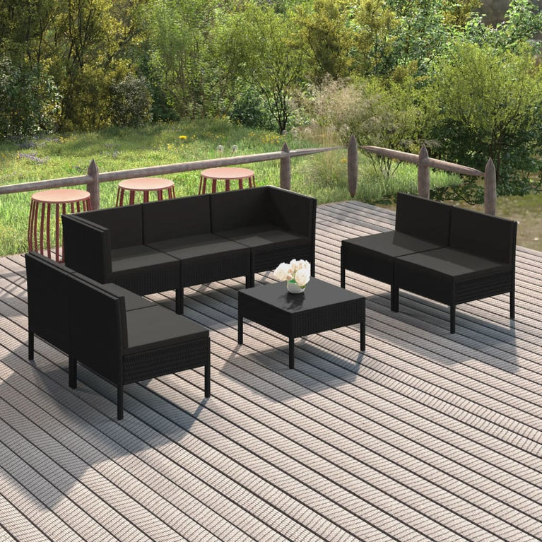 8-delige Loungeset met kussens poly rattan zwart MeubelReus