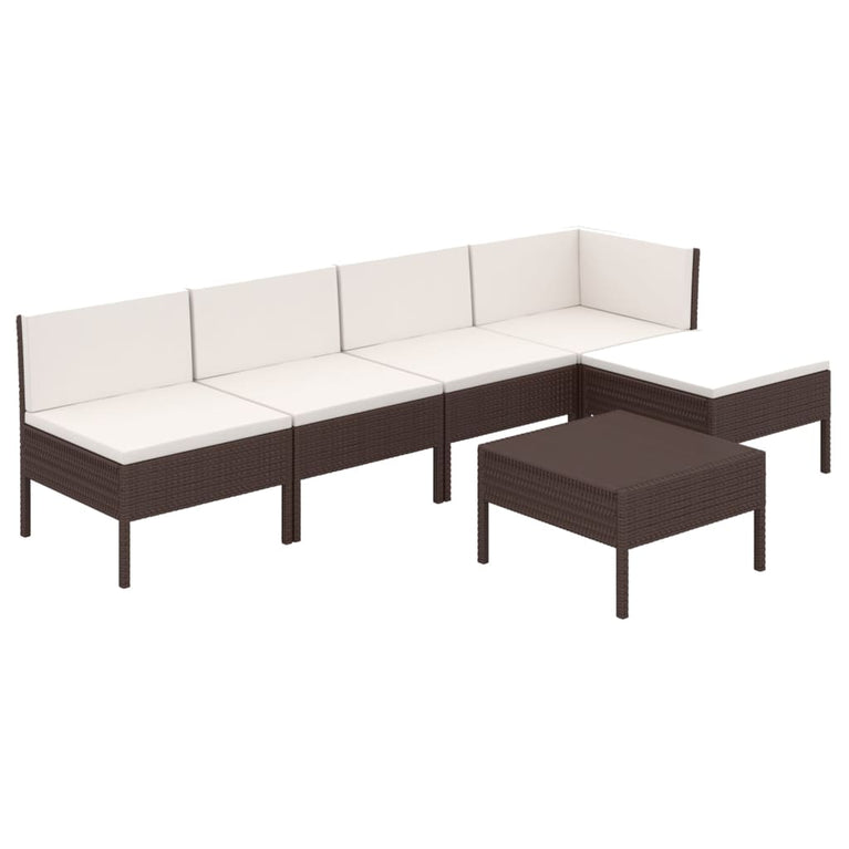 6-delige Loungeset met kussens poly rattan bruin MeubelReus