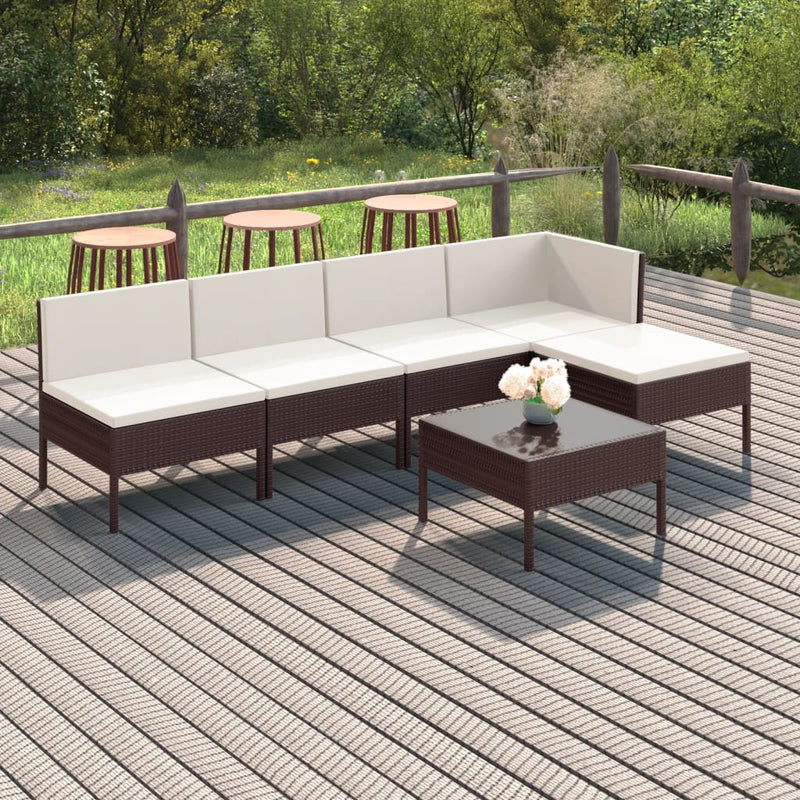 6-delige Loungeset met kussens poly rattan bruin MeubelReus