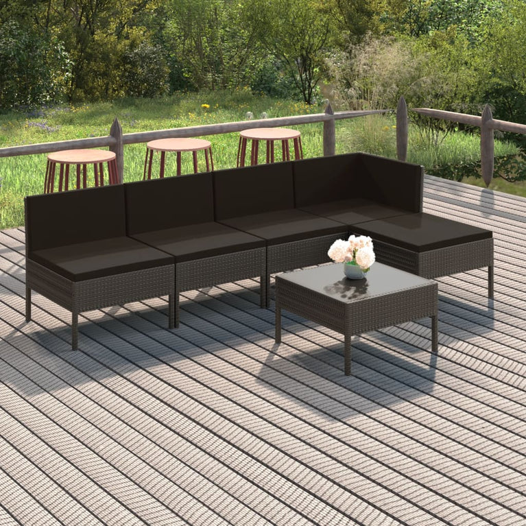 6-delige Loungeset met kussens poly rattan grijs MeubelReus