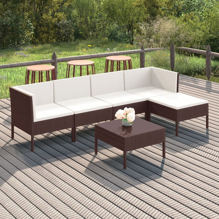 6-delige Loungeset met kussens poly rattan bruin MeubelReus