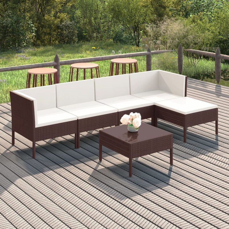 6-delige Loungeset met kussens poly rattan bruin MeubelReus