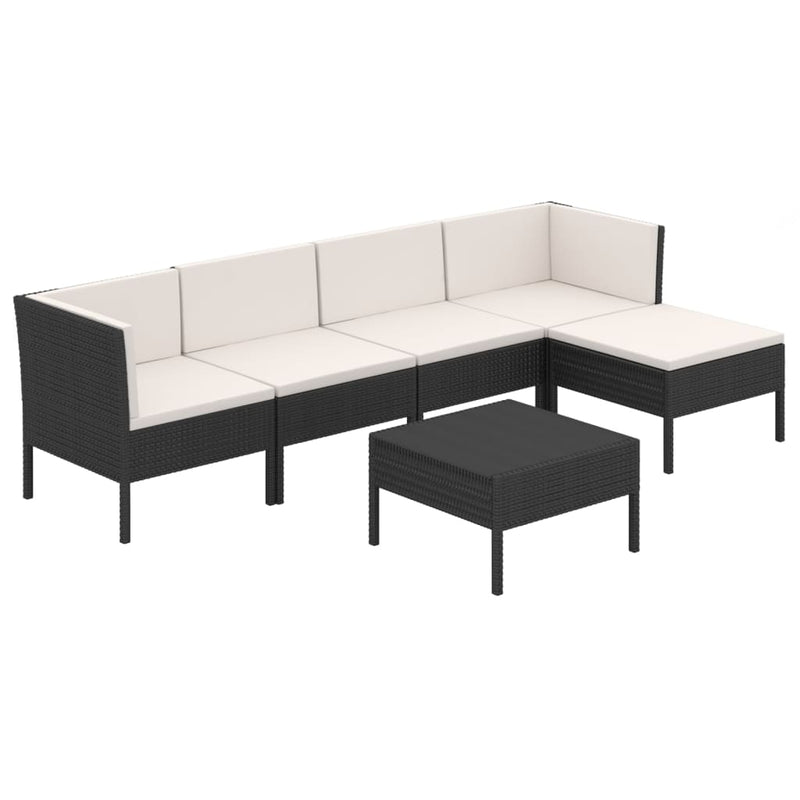 6-delige Loungeset met kussens poly rattan zwart MeubelReus