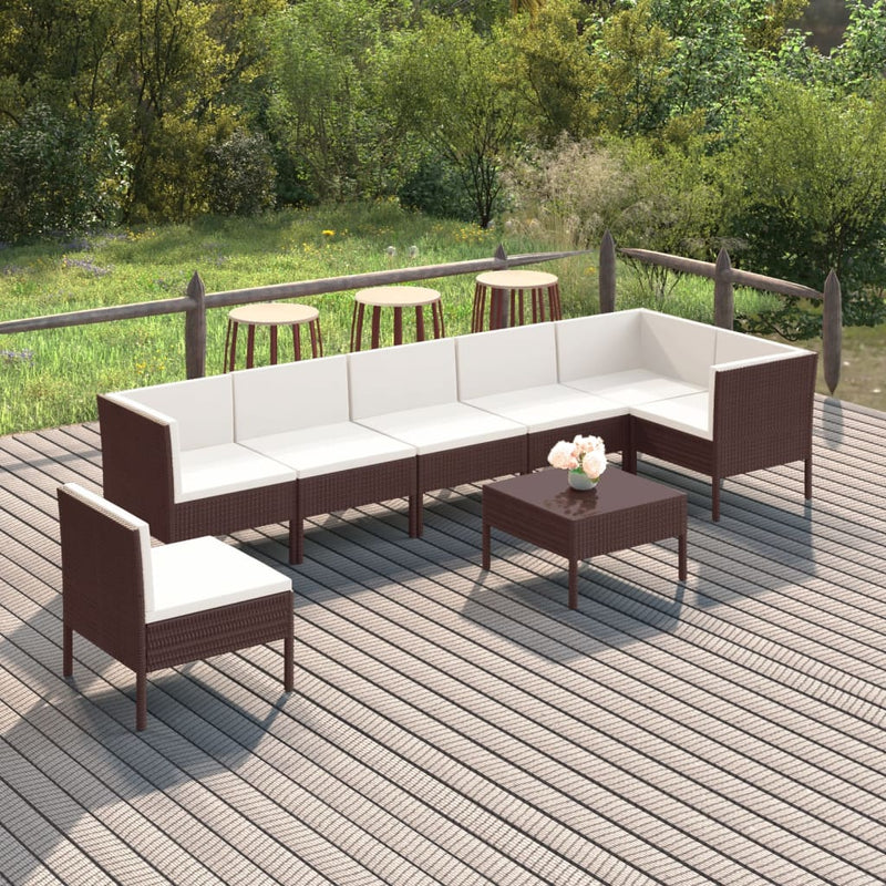 8-delige Loungeset met kussens poly rattan bruin