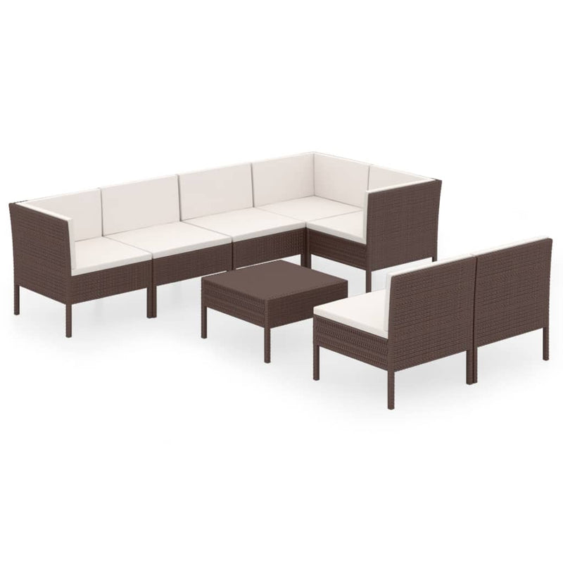 8-delige Loungeset met kussens poly rattan bruin