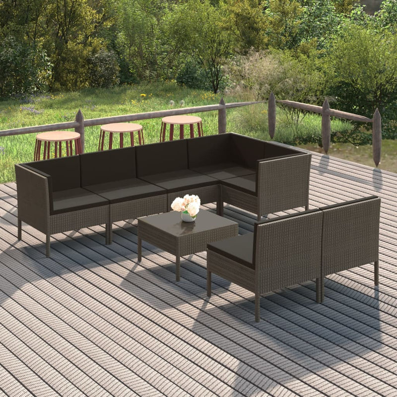 8-delige Loungeset met kussens poly rattan grijs MeubelReus