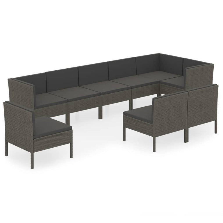 9-delige Loungeset met kussens poly rattan grijs MeubelReus