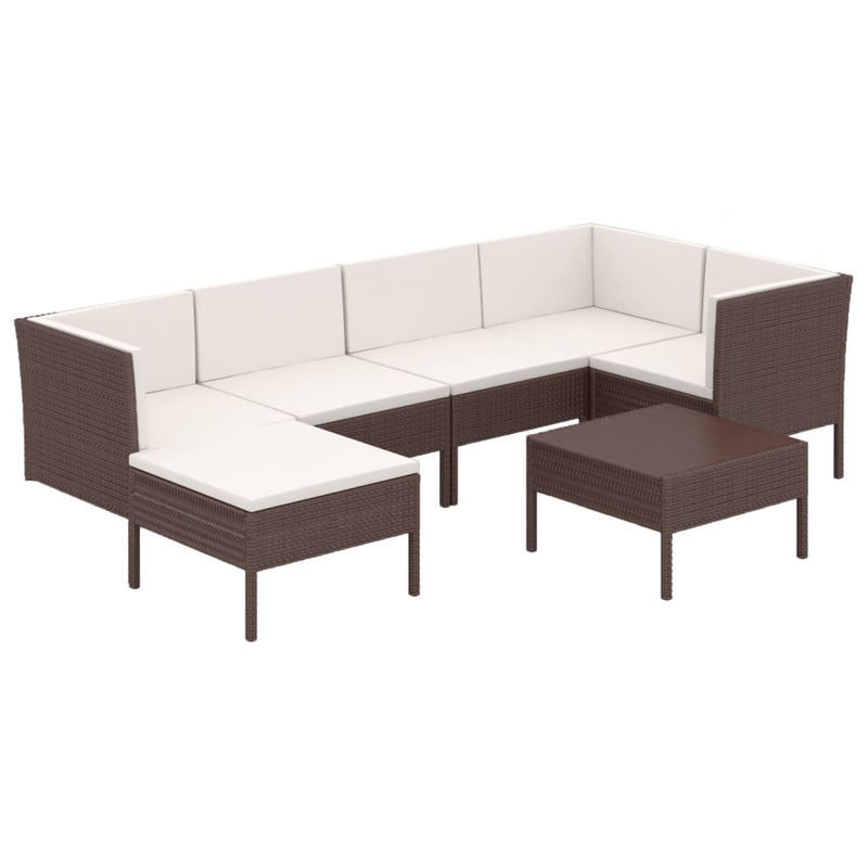 7-delige Loungeset met kussens poly rattan bruin MeubelReus
