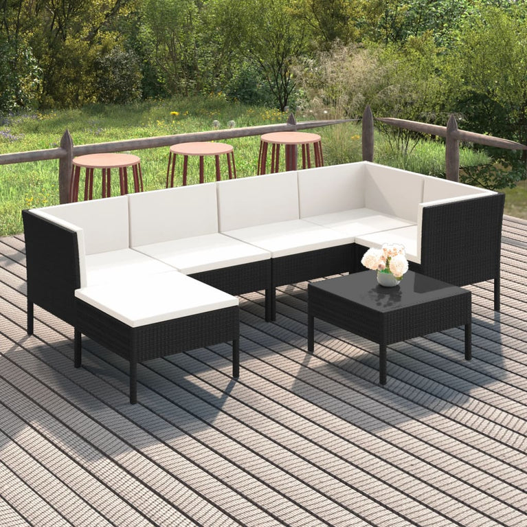 7-delige Loungeset met kussens poly rattan zwart MeubelReus