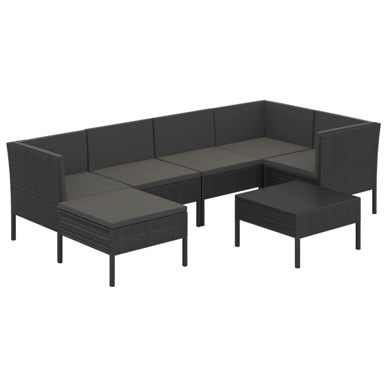 7-delige Loungeset met kussens poly rattan zwart MeubelReus