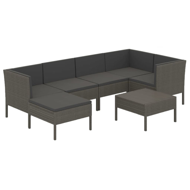 7-delige Loungeset met kussens poly rattan grijs MeubelReus