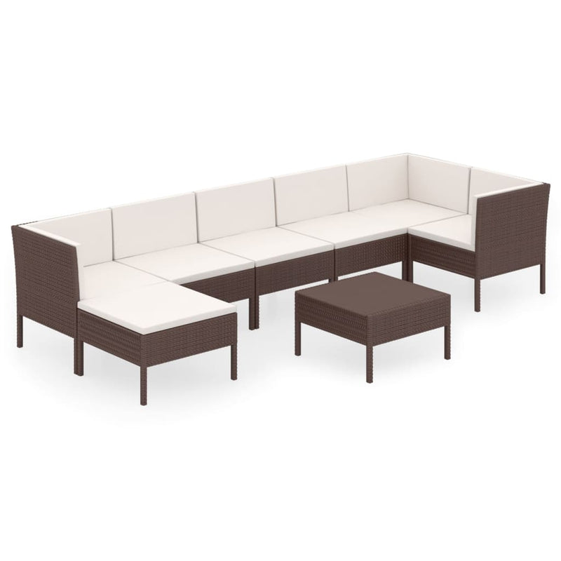 8-delige Loungeset met kussens poly rattan bruin