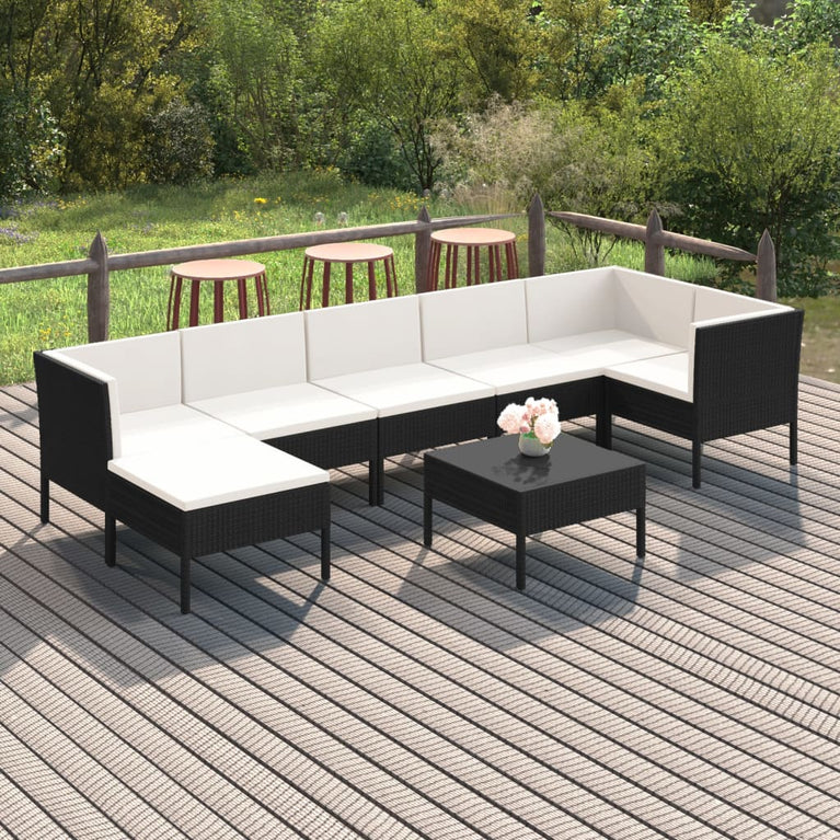 8-delige Loungeset met kussens poly rattan zwart MeubelReus