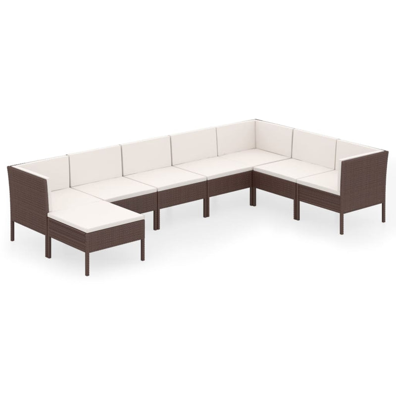 8-delige Loungeset met kussens poly rattan bruin