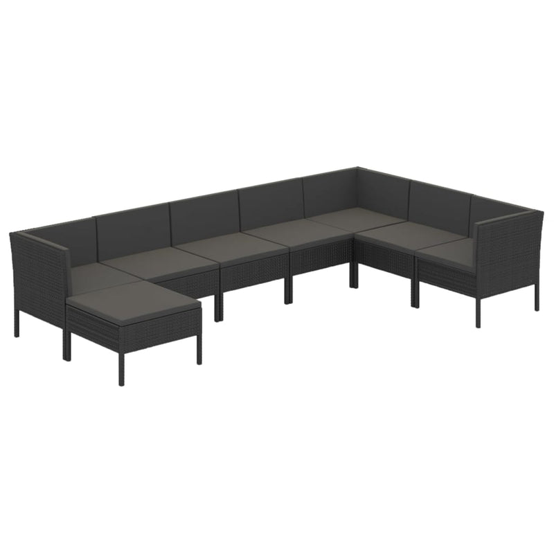 8-delige Loungeset met kussens poly rattan zwart MeubelReus