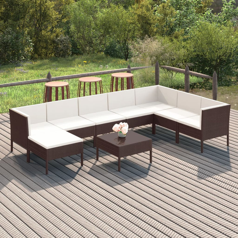9-delige Loungeset met kussens poly rattan bruin MeubelReus