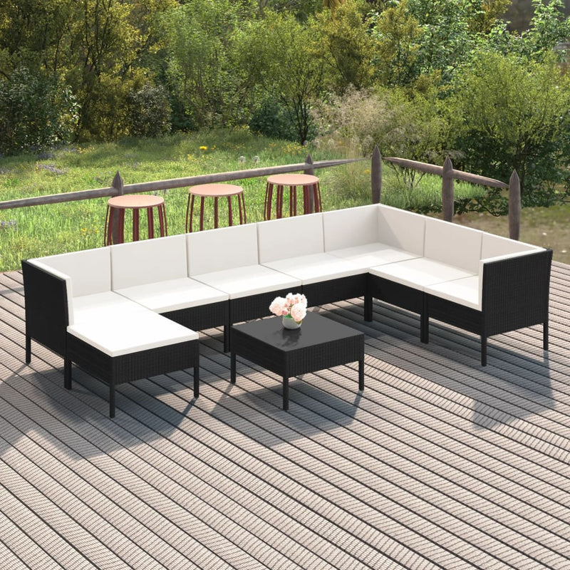 9-delige Loungeset met kussens poly rattan zwart MeubelReus