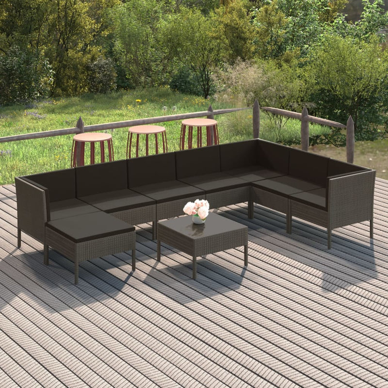 9-delige Loungeset met kussens poly rattan grijs MeubelReus
