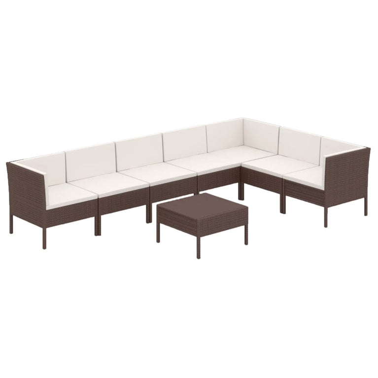 8-delige Loungeset met kussens poly rattan bruin