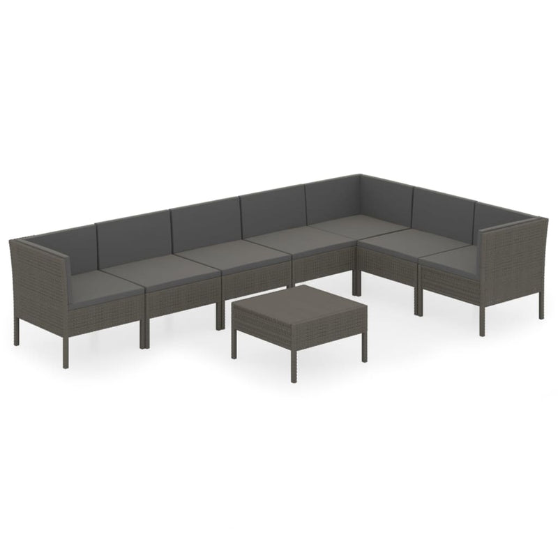 8-delige Loungeset met kussens poly rattan grijs MeubelReus