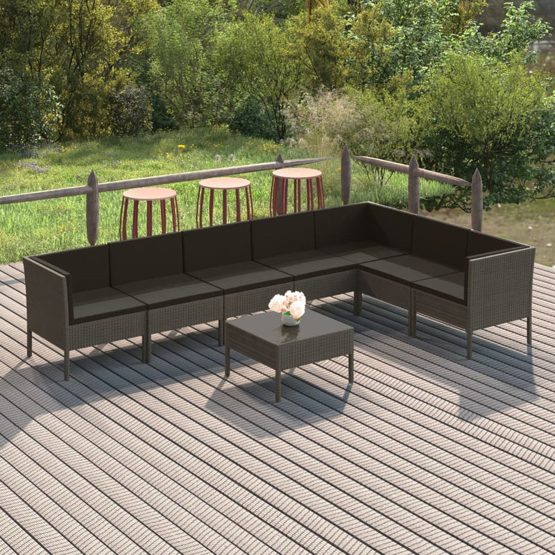 8-delige Loungeset met kussens poly rattan grijs MeubelReus