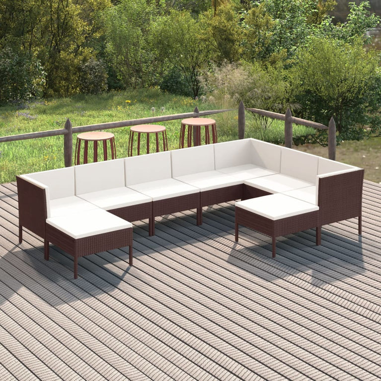 9-delige Loungeset met kussens poly rattan bruin MeubelReus