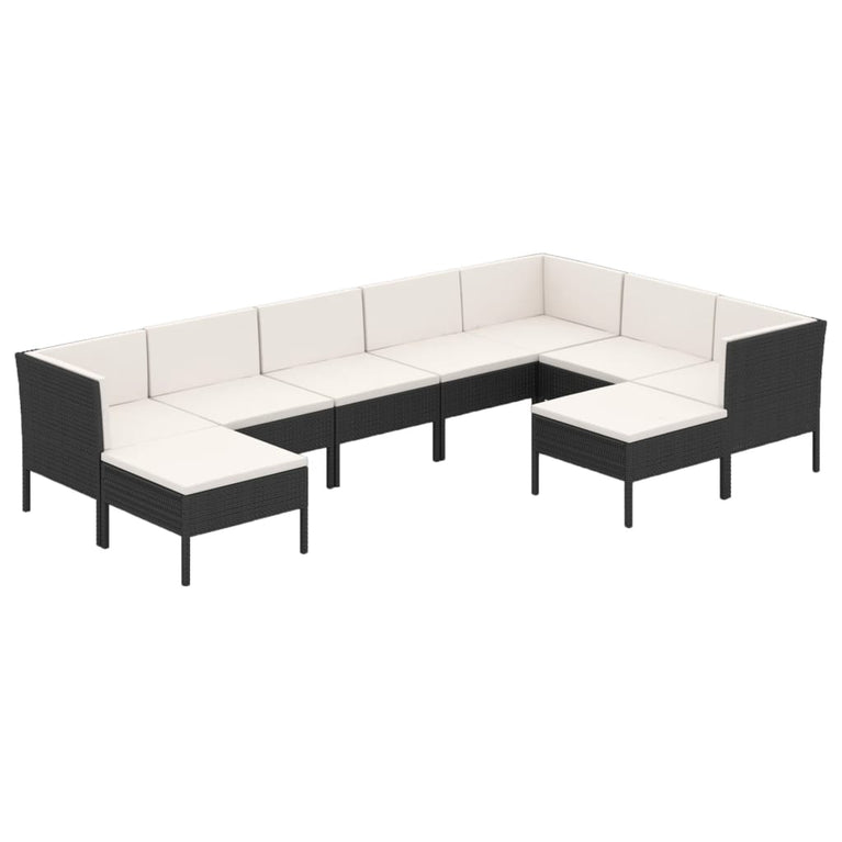 9-delige Loungeset met kussens poly rattan zwart MeubelReus