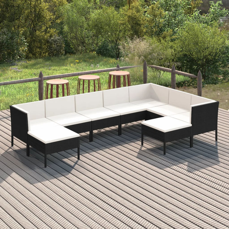 9-delige Loungeset met kussens poly rattan zwart MeubelReus