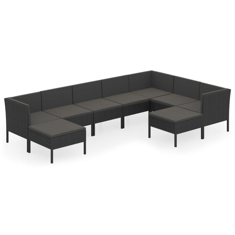 9-delige Loungeset met kussens poly rattan zwart MeubelReus