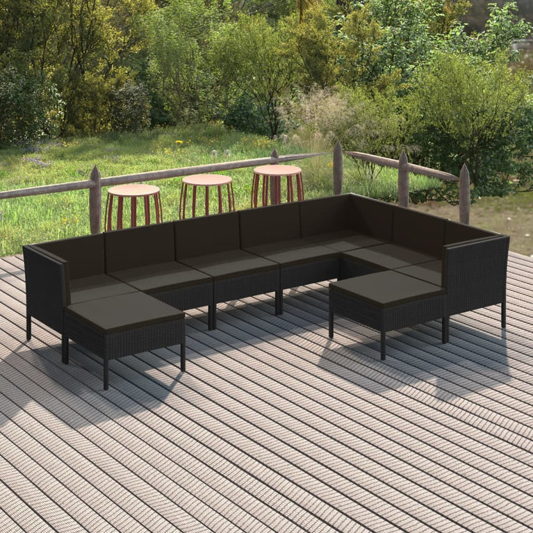 9-delige Loungeset met kussens poly rattan zwart MeubelReus