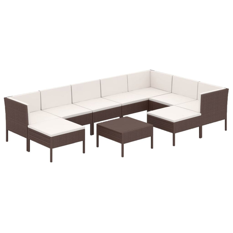 10-delige Loungeset met kussens poly rattan bruin MeubelReus