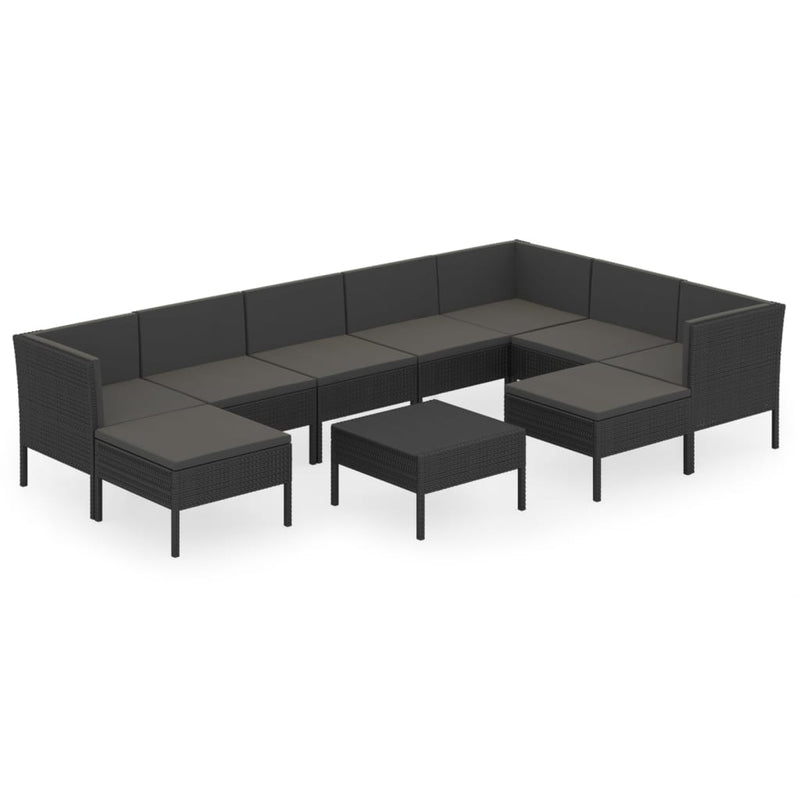 10-delige Loungeset met kussens poly rattan zwart MeubelReus