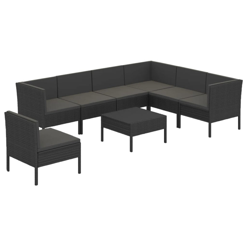 8-delige Loungeset met kussens poly rattan zwart MeubelReus