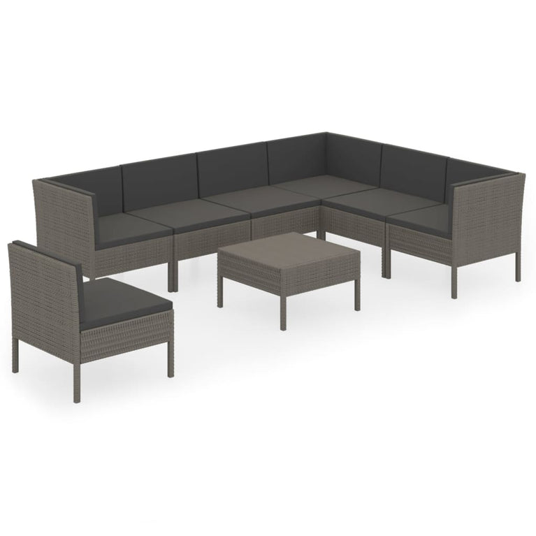 8-delige Loungeset met kussens poly rattan grijs MeubelReus