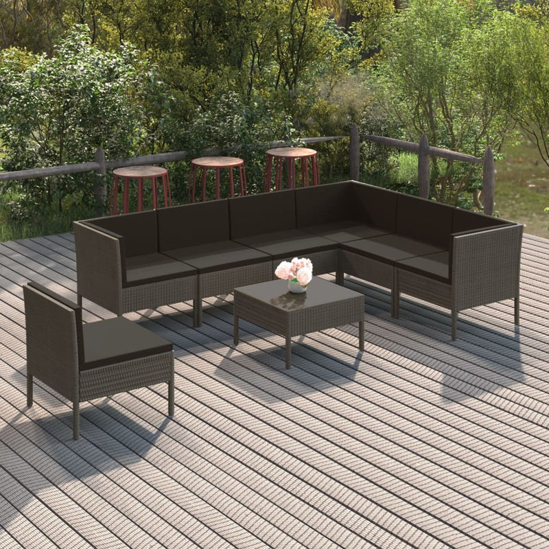 8-delige Loungeset met kussens poly rattan grijs MeubelReus