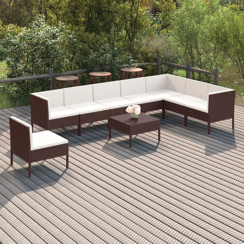 9-delige Loungeset met kussens poly rattan bruin MeubelReus