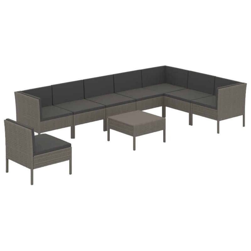 9-delige Loungeset met kussens poly rattan grijs MeubelReus