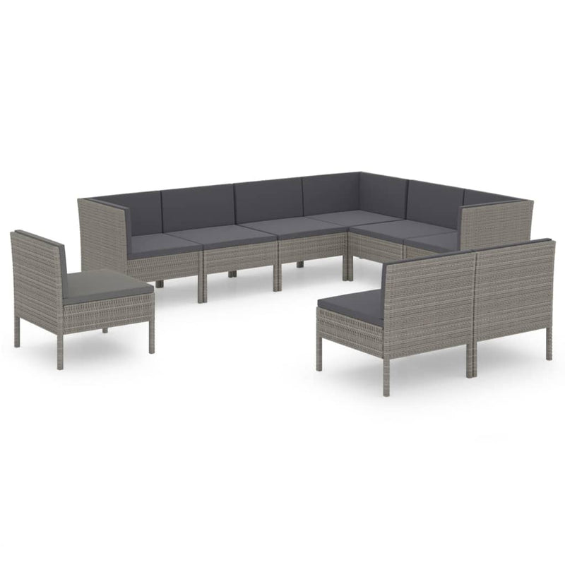 9-delige Loungeset met kussens poly rattan grijs MeubelReus