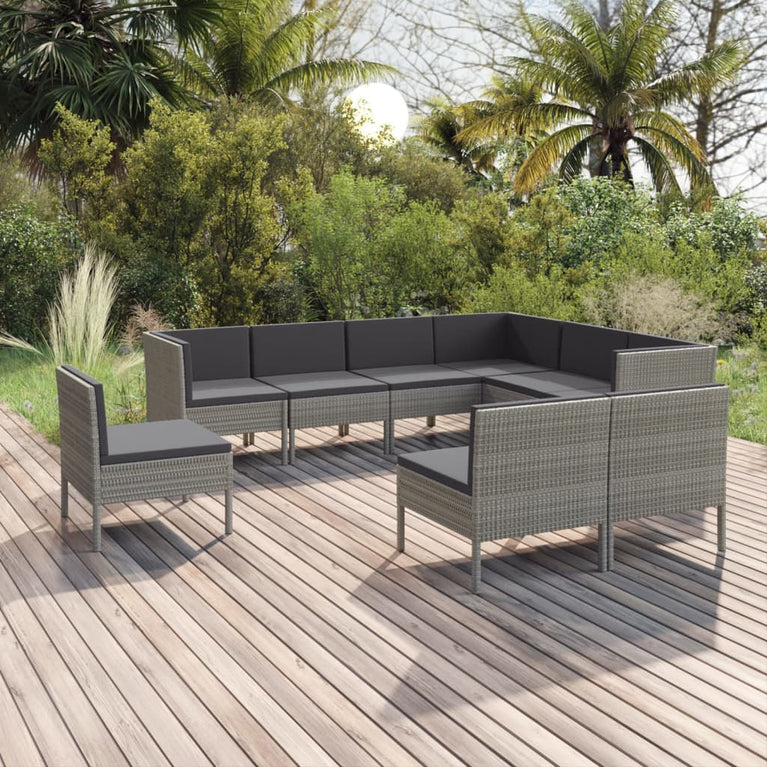 9-delige Loungeset met kussens poly rattan grijs MeubelReus