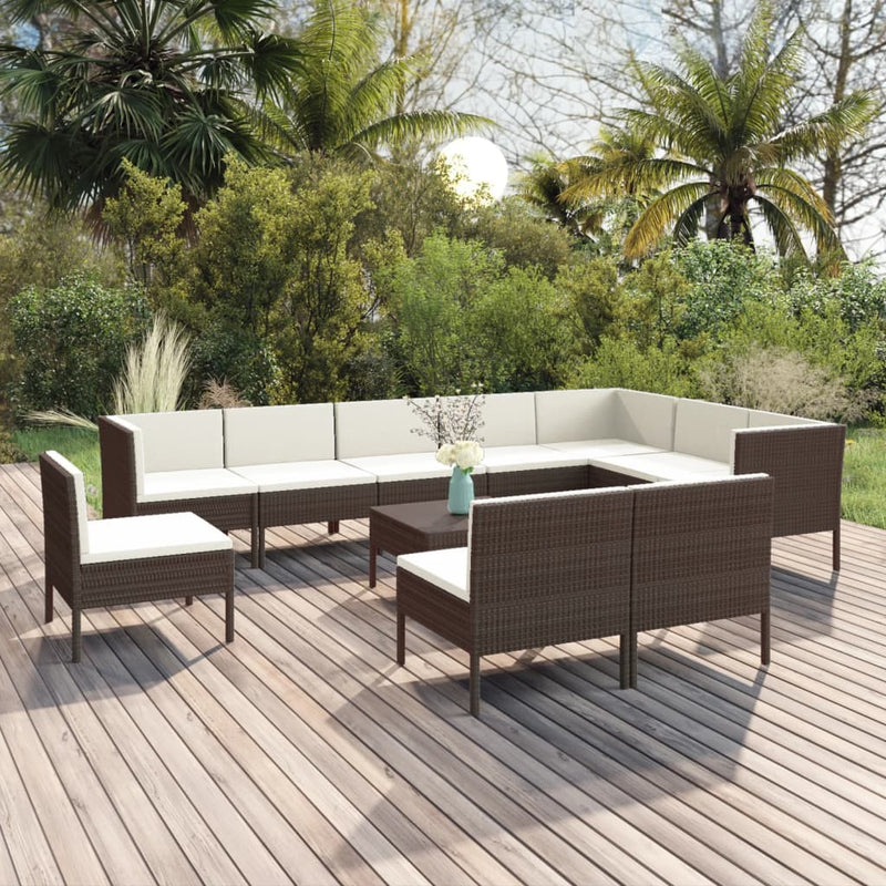 11-delige Loungeset met kussens poly rattan bruin MeubelReus
