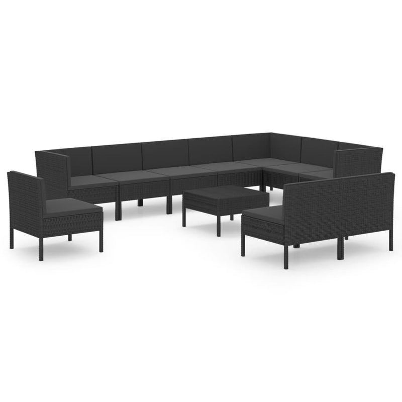 11-delige Loungeset met kussens poly rattan zwart MeubelReus