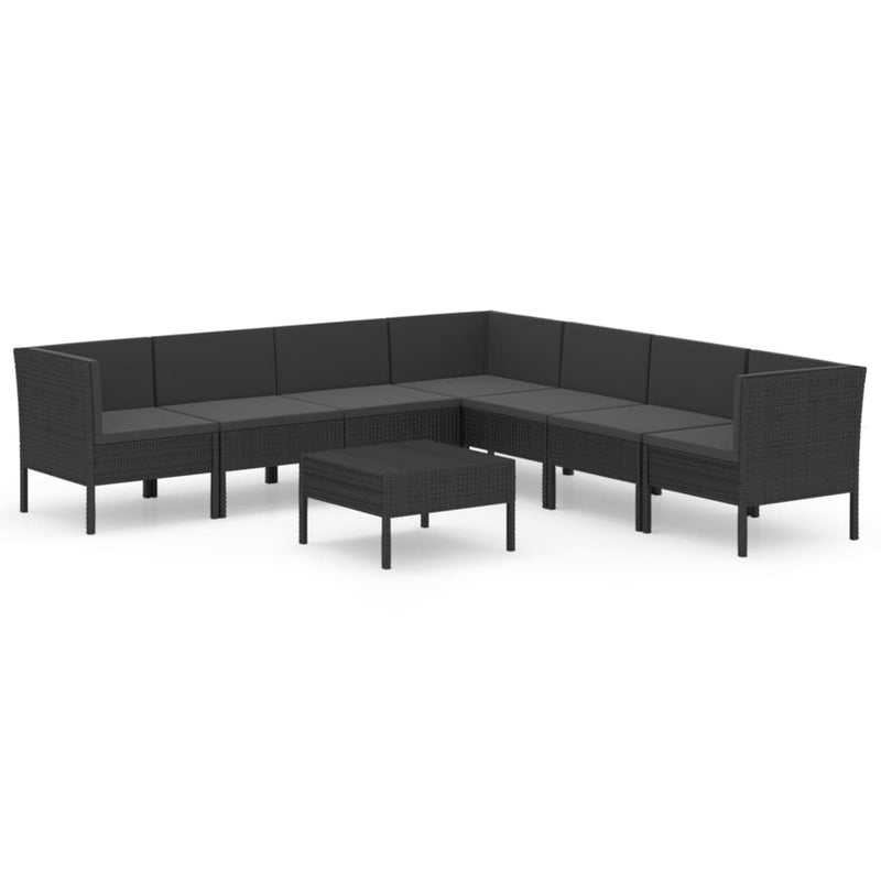 8-delige Loungeset met kussens poly rattan zwart MeubelReus