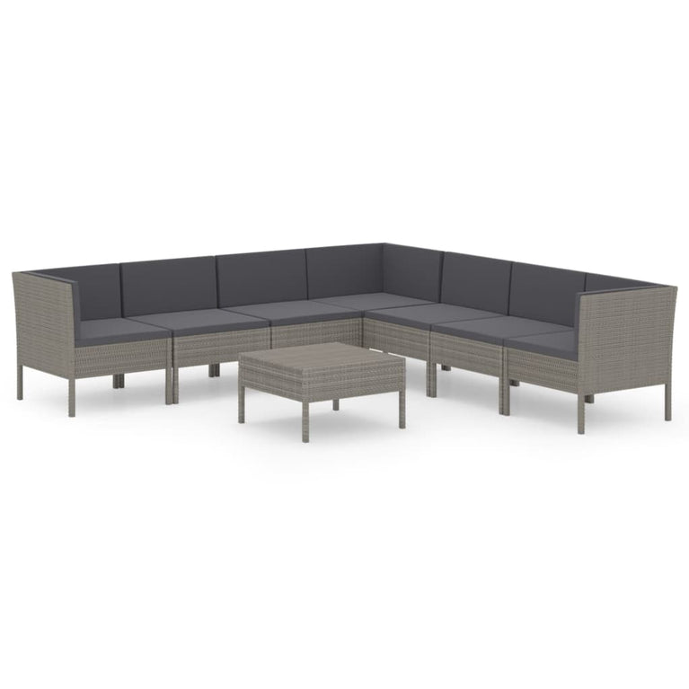 8-delige Loungeset met kussens poly rattan grijs MeubelReus
