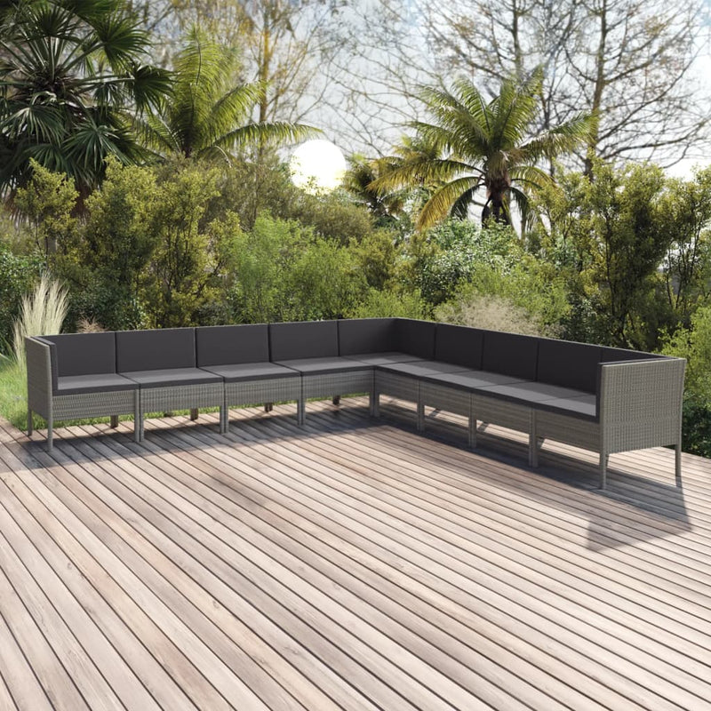 9-delige Loungeset met kussens poly rattan grijs MeubelReus